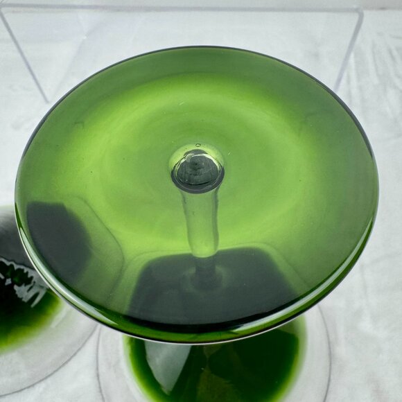 Pier 1 Elemental Green to Clear 7" Martini Cocktail Glass Tall Stem Set 2 MCM - Picture 11 of 15